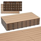 Randaco WPC Fliesen 30x60cm, Klickfliesen Balkonfliesen in Holzoptik 18er Set für 3m² Bodenbelag für Balkon, Wetterfest mit Drainagefunktion, Rutschfest, Leicht zu verlegen, Teak
