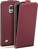 moex Flip Case für Samsung Galaxy S5 Mini Hülle klappbar, 360 Grad Rundum Komplett-Schutz, Klapphülle aus Vegan Leder, Handytasche mit vertikaler Klappe, magnetisch - Weinrot
