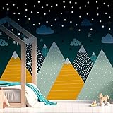 Ambiance Wandaufkleber für Kinder, Motiv: Skandinavische Berge Ziska + 100 Sterne, 80 x 120 cm