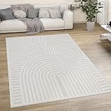 Paco Home Outdoor Teppich Wetterfest Balkon Boho Wohnzimmer Küche Skandinavisch Muster Einfarbig 3D Effekt Modern, Grösse:140x200 cm, Farbe:Creme 4