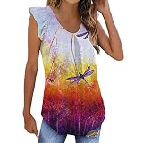2025 Frühjahrstanktops für Damen, trendiges Damen-Tank-Top, lockere Passform, Sommer-Tops, gerüscht, ärmellos, plissiert, Frühlingstanktops für Damen, 2025 Weste, Orange, L