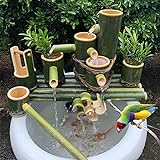 LLSS Bambusbrunnen Dekor, Garten Wasserspiel Wasserauslauf mit Wasserpumpe, Bambuslöffel, Wasserrad, Kleiner Eimer, Gartendekoration, Wasserfall