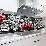 Rodnik Küchenrückwand robuste ABS-Kunststoff Platte Monolith in Deluxe Qualität, Direktdruck. MOTIVAUSWAHL (Eiswürfel und Kirschen)