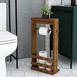 [en.casa] Toilettenpapierhalter Thyborøn Klopapierhalter stehend mit Ablage Klopapierständer WC Papier Halterung aus Naturholz Badezimmer Toilettenrollenhalter