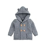 mimixiong Baby-Jungen Strickjacke Cardigan mit Kapuzenpullover Hoodie Sweatshirt(Grau,0-6 Monat)