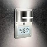 Grafner Edelstahl Wandlampe mit beleuchteter Hausnummer und Bewegungsmelder, Dämmerungssensor, LED Hausnummernleuchte Wandleuchte