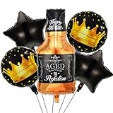 Cymeosh Folienballon Weinflasche, 5 Stück Riesen Luftballon Whisky-Flasche Deko Geburtstags Ballon Weinglas Schwarz Stern Helium Ballon Happy Birthday für Geburtstag Party Dekoration