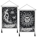 Weldomcor Schädel Tapisserie Tarot Wandbehang, Wandteppich Set X2 Sonne und Mond Psychedelische Tapisserie Indisch Hippie Heimdekoration (Schädel)