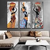 African Etnicos Tribal Wall Art Paintings Black Women Poster Large Canvas Print Abstract Art Picture Decor 20x40cm(8inx16in) x3Pcs inner frame