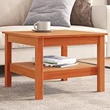 SXJEQOC Couchtisch Wachsbraun Beistelltisch Massivholz Kiefer 55x55x40 cm Wohnzimmertisch mit Regal Robustes Design für Wohnzimmer S