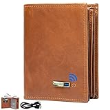 Tracker Smart Wallet Bifold Cowhide Leather Large Capacity Men Wallets Card Holder ID Window.., braun, Vintage