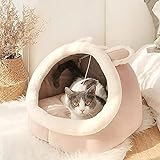 Vertvie Katzenhöhle Katzenbett Flauschig mit herausnehmbarem Waschbarem Innenkissen Kuschelhöhle Schlafsack Katzenschlafplatz für Kleine, mittelgroße Haustiere(Rosa,L/42×41×37cm)