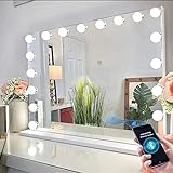 FENCHILIN Bluetooth großer Spiegel mit Beleuchtung, 18 Dimmer-LED-Leuchten,Schminkspiegel mit Licht, Hollywood-Spiegel Kosmetikspiegel mit 10-facher Vergrößerungsspiegel, Tischspiegel mit USB 80x60