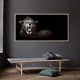 XIANGPEIFBH Brüllender Löwe Leinwand Malerei Schwarz-Weiß-Plakate Heftig Wilde Tiere Drucken Wandkunst Bilder für Wohnzimmer 80x140cm Ungerahmt