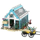 LALAmi Gebäudeblöcke Architekturmodell,Mit Trolley 735 Stück Baublock Modell,Blaues Gewächshaus Blumenzimmer Gebäudemodell,Kompatibel mit Lego