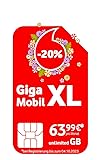 Vodafone Mobilfunkvertrag GigaMobil XL | Jetzt unbegrenztes Datenvolumen | Zusätzlich 24 x 20% Tarifrabatt | 5G-Netz | EU-Roaming | Telefon- SMS-Flat ins deutsche Netz