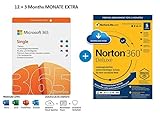 Microsoft 365 Single 12+3 Monate | 1 Nutzer | Mehrere PCs/Macs, Tablets und mobile Geräte | Download Code + NORTON 360 Standard | 5 Gerät | 15 Monate mit Automatischer Verlängerung| Download Code