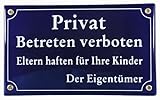 BBV Emaille Schild 25x15 cm Privat Betreten verboten Eltern haften für ihre Kinder wetterfest und lichtecht Emailleschild