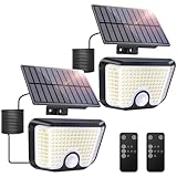 Solarlampen für Außen mit Bewegungsmelder - Solarleuchten Aussen 155 LED Solar Strahler Aussenleuchte Solarstrahler Draußen Solarlichter IP65 Wasserdichte Wandleuchte für Garten 2 Stück