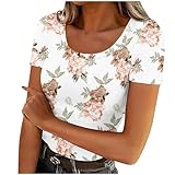 Damen-Sommer-Top, kurzärmelig, Rundhalsausschnitt, gerippt, enganliegend, Basic-T-Shirts, einfarbig, Blumendruck, T-Shirts, Ausgehen, Tops, niedlich, trendig, Tunika, Blusen, Frühlingsoutfits, 007*