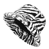 GuanGu Winter Fischerhut Damen Kunstpelz Bucket Cap Warme Mütze mit breiter Krempe Unisex Flauschige Mütze(Zebra)