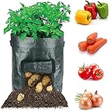 1 Pcs Vliesstoff Pflanzsack, Kartoffel Pflanzbeutel, Pflanzen Tasche, Pflanzbeutel Groß für Balkon, Garten oder Terrasse Anbau von GemüSe, Pflanzen, Karotten, Tomaten, Erdbeeren, Gurken (GrüN)