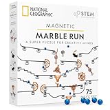 NATIONAL GEOGRAPHIC Magnetische Kugelbahn – 75-teiliges STEM-Bauset für Kinder & Erwachsene mit Magnetbahn & Trickstücken & Murmeln zum BAU eines Marmorlabyrinths auf jeder magnetischen Oberfläche