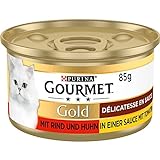 PURINA GOURMET Gold Délicatesse en Sauce Katzenfutter nass, mit Rind und Huhn, 12er Pack (12 x 85g)