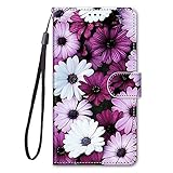 Miagon Full Body Flip PU Leder Schutzhülle für Samsung Galaxy A42,Bunt Muster Hülle Brieftasche Case Cover Ständer mit Kartenfächer,Lila Blume
