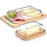 Wohncare Multifunktionales Kühlschrank-Set | Butterdose und Aufschnittbox aus Borosilikatglas & Bambus | stapelbar, nachhaltig & plastikfrei | Glas Frischhaltedosen für Käse, Wurst & Butter