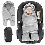 Zamboo Baby Einschlagdecke mit Füßen - Winter - gefütterte Babydecke (0 bis ca. 9 Monate) für Babyschalen/Autositze (passend für Maxi-Cosi, Cybex, Römer), mit Kapuze und Tasche - Grau