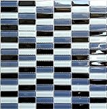 Glas Mosaik Fliesen Matte in Ziegelstein Format Schwarz, Blaugrau und Türkis Weiß (MT0015)