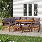 LAPOOH 11-TLG. Garten-Essgruppe mit Kissen Massivholz Akazie, Esstisch Mit Stühlen Set, Gartenmöbel Sitzgruppe, Balkon Möbel, Gartenlounge Set, Terrassenmöbel, Balkonmöbel Set - 3154973