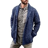 Lange Woll-Winter-Mantel für Herren, Zopfmuster, Strickjacke, Pullover, Schalkragen, lockere Passform, langärmelig, lässige Strickjacken, Übergröße, lange Mäntel für Männer, blau, X-Large