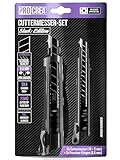 PROCREA® Premium 2er Cuttermesser & Klingen Set 'Black Edition' [Extrem Robust & Ultrascharf] Das 18 mm & 9 mm kleine Teppichmesser in bester Qualität - inkl. extra scharfer Qualitäts-Abbrechkling