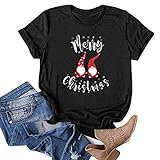 Vintage Kleidung Kurzärmliges T-Shirt-Oberteil mit Rundhalsausschnitt und Weihnachtszwergen für Herren und Damen T Shirt Set Schwarz Damen