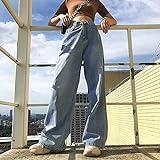 KAL'ANWEI Hohe Taillierte Breite Bein Baggy Jeans 90Er Jahre Cargo Ästhetische Hosen Übergroße Hose Frauen Herbst Blaue Freund Jeans-Hellblau_L.