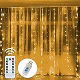*ALSTER HERZ* LED Lichtervorhang, 3m x 3m (300LED), USB Fernbedienung mit Timer&8 Modi,Wasserfall Lichterkette, Innen, Dekoration Schlafzimmer,Party,Weihnachten (1m x 3m)