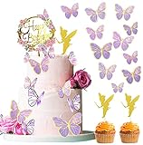 Yitla Happy Birthday Tortendeko-Fee Schmetterling Cake Topper Set Tortendeko Geburtstag Mädchen Kuchen Deko Cake Topper Happy Birthday (Schmetterling-violett)
