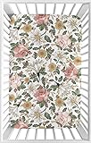 Sweet Jojo Designs Vintage Floral Boho Mädchen Spannbettlaken Baby Kinderzimmer für tragbare Wiege oder Packen und Spielen – Blush Pink, Gelb, Grün und Weiß, Shabby Chic Rose Flower Farmhouse