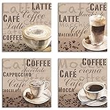 ARTLAND Wanddeko Küchenbilder Leinwand Bilder Set 4 teilig je 30x30 cm Quadratisch Kaffee Bilder Milchkaffee Latte Macchiato A6PL