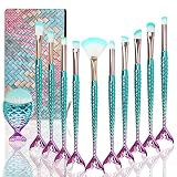 Mermaid Make Up Pinsel Set Schminkpinsel Set Niedliche, Schminkpinsel + Makeup Pinsel Tasche, Foundation Pinsel Lidschatten Blush Pinsel für Mädchen Spielzeug Weihnachten & Geburtstag Geschenk (11PCS)