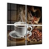 DEQORI Glasbilder Acrylglas | Motiv Bildlicher Kaffeegenuss | quadratisch 4-teilig 100x100 cm | große XXL Deko | Wandbilder für Wohnzimmer, Schlafzimmer, Flur & Küche | moderne Wanddeko