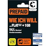 congstar Prepaid wie ich Will [SIM, Micro-SIM und Nano-SIM] - Ihr Wunschmix in Bester D-Netz Qualität inkl. 10 EUR Startguthaben. Mixen Sie Allnet-Minuten, SMS und GB so wie Sie es monatlich brauchen.