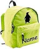 ShirtInStyle Kinder Rucksack Pinguin, mit Name veredelt, ideal für Kita, Farbe Lime