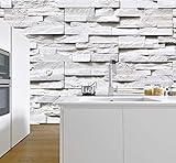 murimage Fototapete Steine 3D 274 x 254 cm inklusive Kleister Weiß Wand Grau Küche Schlafzimmer Optik Wohnzimmer