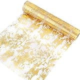 Tischläufer Gold, Tischdecke Glänzend Tischdeko Hochzeitsdeko Golden Polyester Tischband Metallic für DIY Glücksbringer Geschenke Weihnachten Dekoration Geburtstage Hochzeit Party(28 cm×10M)