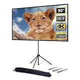 Beamer Leinwand mit Stativ, Tragbar Projektor Leinwand 90 Zoll, 16:9, 4K HD Projektion Leinwand, Leicht und Kompakt, tragen, Ideal für Heimkino, innen/außen F
