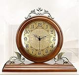 Retro Kiefernholzuhren Uhr mit holzfarbener Lünette, Holzschindeluhr Wagen Bronzeoberfläche und Ziffernglocke