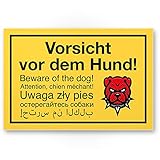 Komma Security Vorsicht vor dem Hund mehrsprachig - Hunde Kunststoff Schild Hinweisschild Gartentor Gartenzaun - Türschild Haustüre Warnschild Abschreckung Einbruchschutz - Achtung Hund